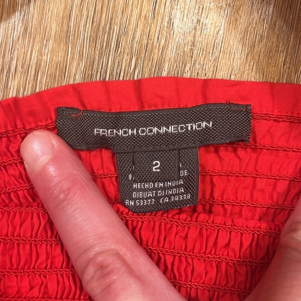 French Connection Rhodes Red Smocked Mini Dress Cotton Like New Women's Size 2 - Picture 10 of 13